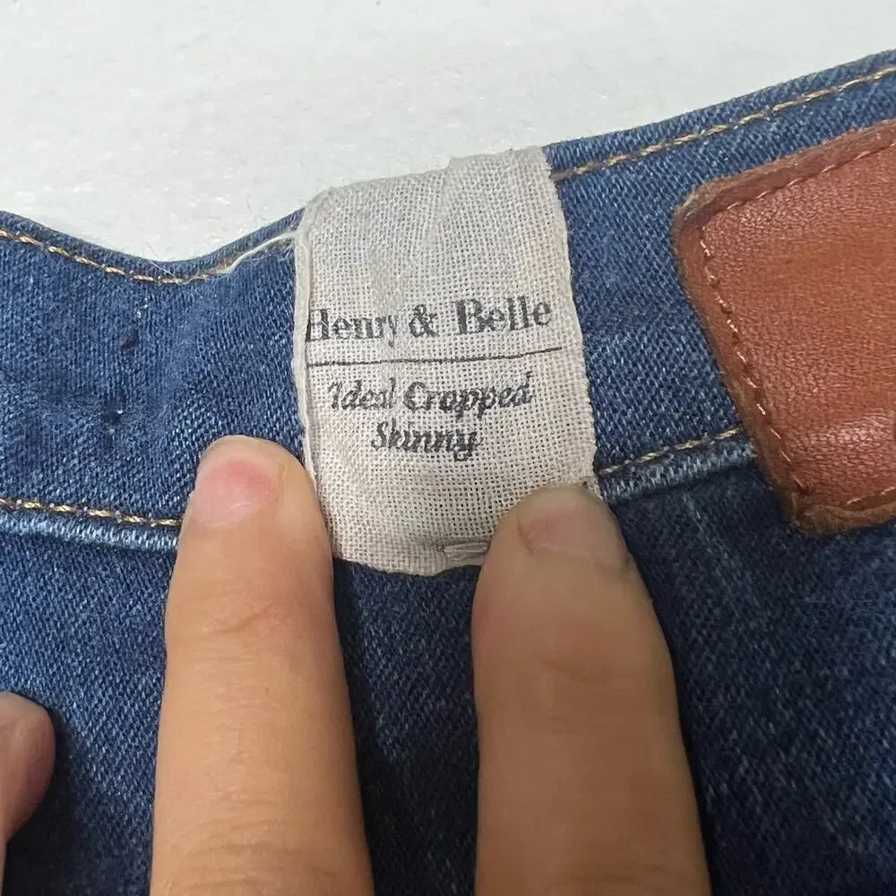 HENRY & BELLE Ideal Crop Skinny Jeans Cuffed Mid Rise Medium Wash Denim Size 31